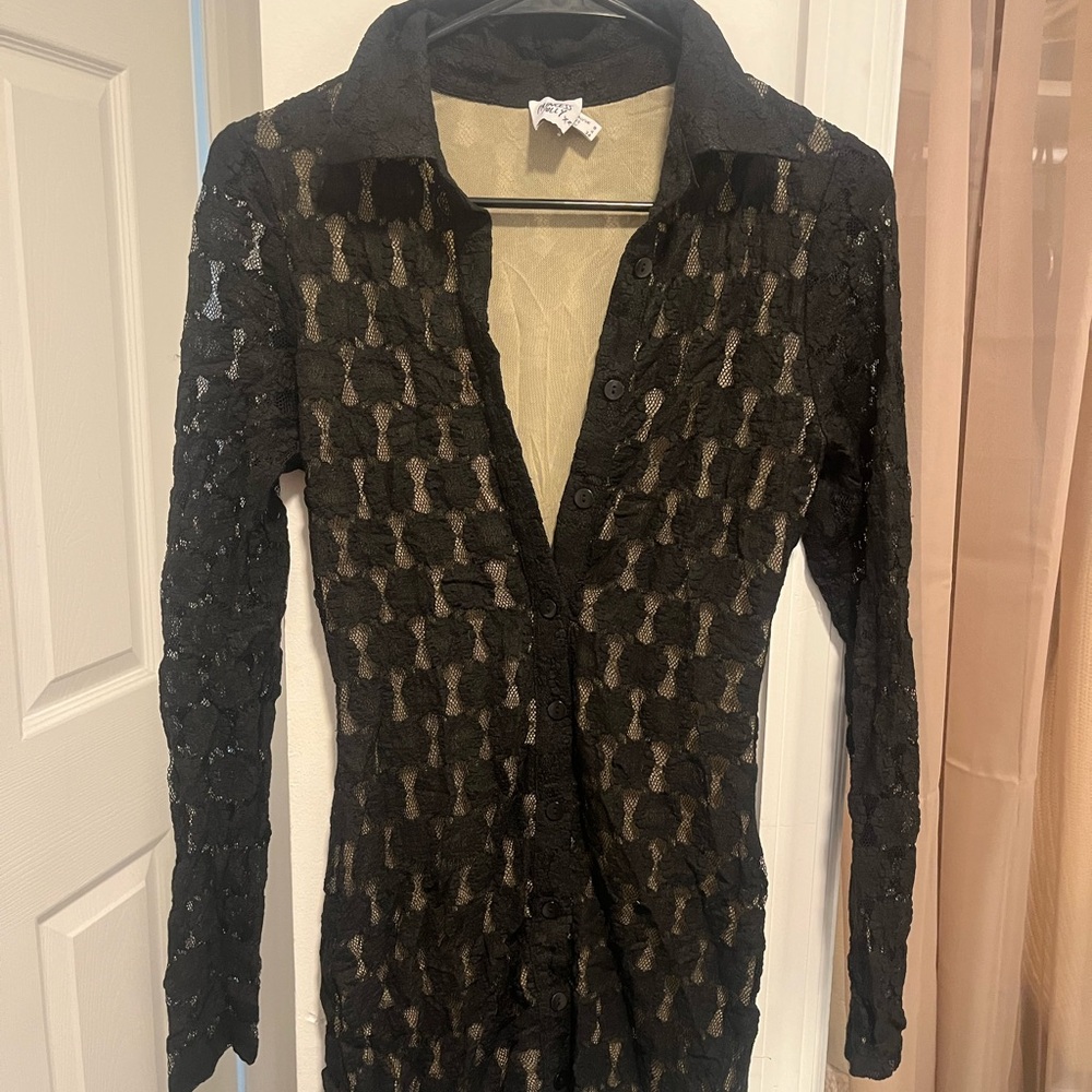 Black Lace Button-Up Cardigan